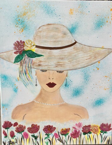 Pintura titulada "dame au chapeau" por Martine Chalet-Aspert, Obra de arte original, Acrílico