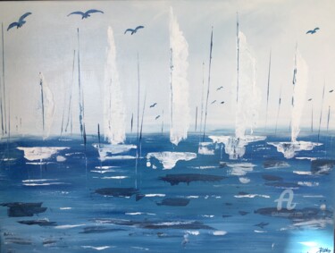 Painting titled "mer bleue" by Martine Chalet-Aspert, Original Artwork, Acrylic