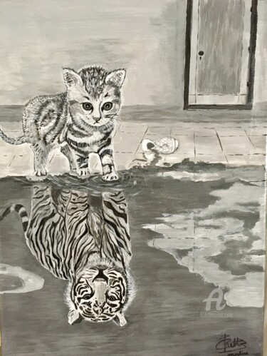 Painting titled "chat tigre" by Martine Chalet-Aspert, Original Artwork, Acrylic