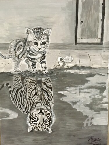 Peinture intitulée "chat tigre" par Martine Chalet-Aspert, Œuvre d'art originale, Acrylique