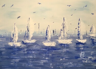 Painting titled "la flottille" by Martine Chalet-Aspert, Original Artwork, Acrylic