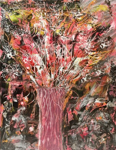 Peinture intitulée "bouquet au couteau" par Martine Chalet-Aspert, Œuvre d'art originale, Acrylique