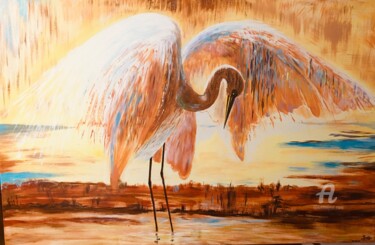 Painting titled "cigogne" by Martine Chalet-Aspert, Original Artwork, Acrylic