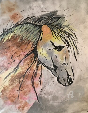 Peinture intitulée "cheval abstrait" par Martine Chalet-Aspert, Œuvre d'art originale, Acrylique