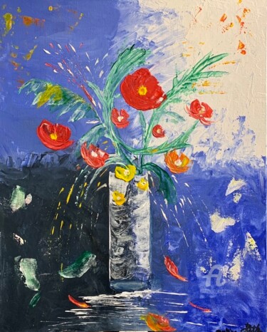 Peinture intitulée "fleurs au couteau" par Martine Chalet-Aspert, Œuvre d'art originale, Acrylique