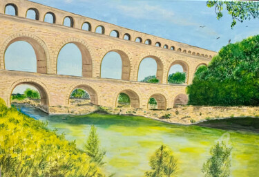 Painting titled "pont du GARD" by Martine Chalet-Aspert, Original Artwork, Acrylic