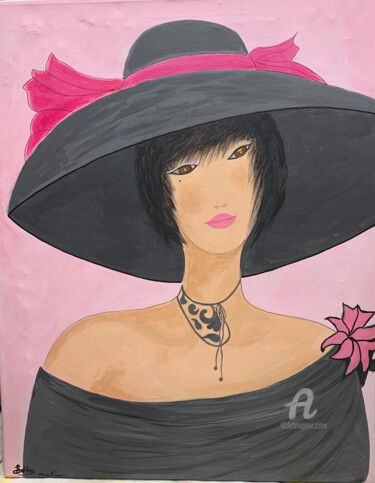 Peinture intitulée "femme et chapeaux 2" par Martine Chalet-Aspert, Œuvre d'art originale, Acrylique