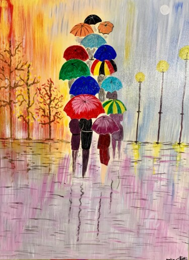 Peinture intitulée "Les parapluies" par Martine Chalet-Aspert, Œuvre d'art originale, Acrylique