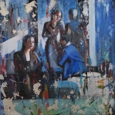 Pintura titulada "Café bleu" por Martine Banacer, Obra de arte original, Acrílico Montado en Bastidor de camilla de madera