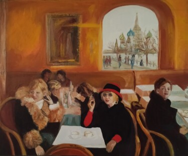 Peinture intitulée "Le café russe" par Martine Banacer, Œuvre d'art originale, Huile Monté sur Châssis en bois