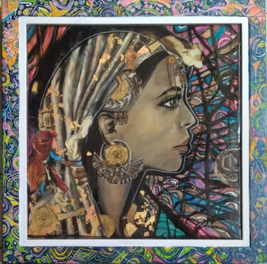 Pintura intitulada "femme au foulard" por Martine Banacer, Obras de arte originais, Acrílico