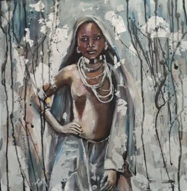 Pintura intitulada "jeune femme posant" por Martine Banacer, Obras de arte originais, Acrílico Montado em Armação em madeira