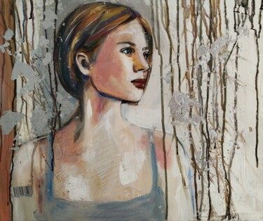 Painting titled "femme rêvant" by Martine Banacer, Original Artwork, Acrylic Mounted on Wood Stretcher frame