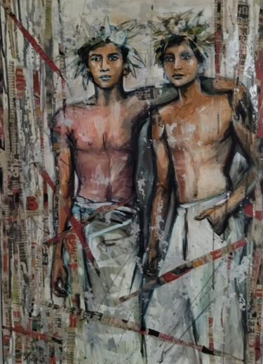 Peinture intitulée "les deux camarades" par Martine Banacer, Œuvre d'art originale, Acrylique Monté sur Châssis en bois