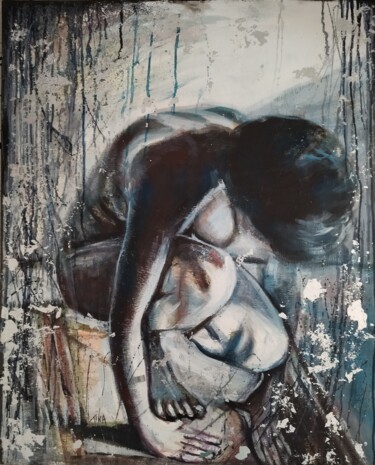 Painting titled "femme nue hors cadre" by Martine Banacer, Original Artwork, Acrylic Mounted on Wood Stretcher frame