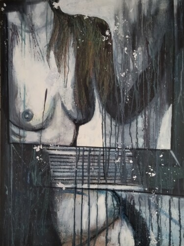 Painting titled "femme nue dans le c…" by Martine Banacer, Original Artwork, Acrylic Mounted on Wood Stretcher frame