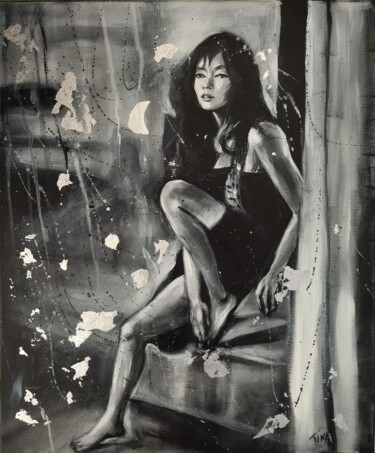 Painting titled "La femme sans fard" by Martine Banacer, Original Artwork, Acrylic Mounted on Wood Stretcher frame