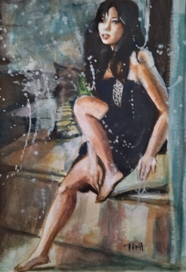 Painting titled "Intimité" by Martine Banacer, Original Artwork, Watercolor