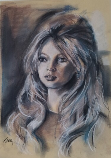 Drawing titled "Brigitte" by Martine Banacer, Original Artwork, Pastel