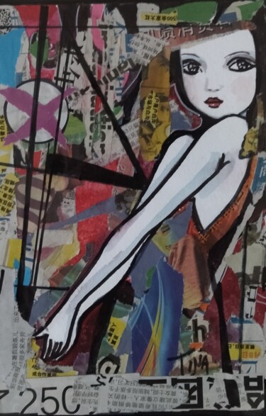 Painting titled "Petite fille coquet…" by Martine Banacer, Original Artwork, Marker