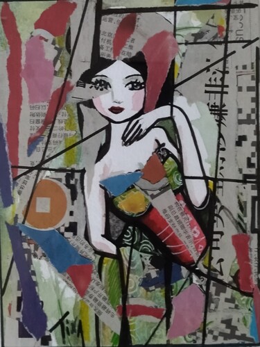 Drawing titled "Petite fille coquet…" by Martine Banacer, Original Artwork, Marker