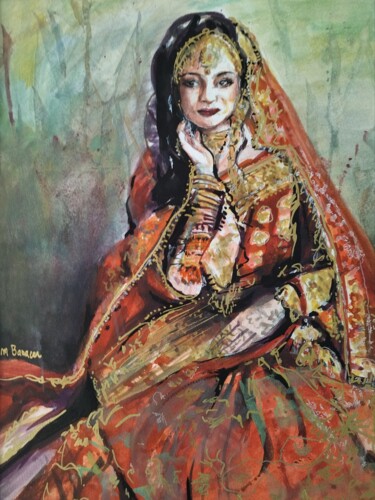 Painting titled "India" by Martine Banacer, Original Artwork, Watercolor