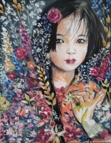Peinture intitulée "La petite fille aux…" par Martine Banacer, Œuvre d'art originale, Aquarelle