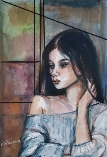 Peinture intitulée "Le doute" par Martine Banacer, Œuvre d'art originale, Aquarelle