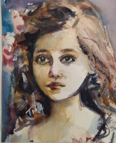 Peinture intitulée "Petite fille de 1900" par Martine Banacer, Œuvre d'art originale, Aquarelle
