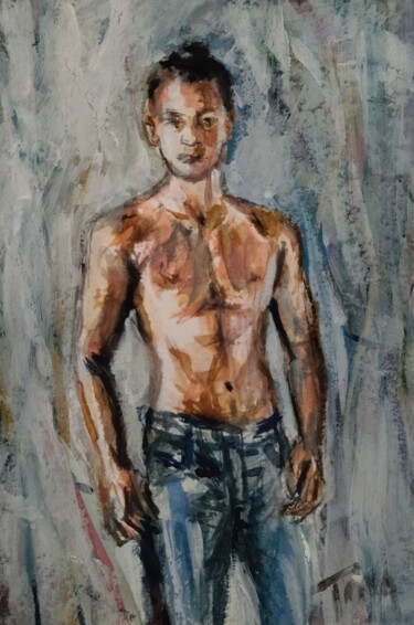 Painting titled "Masculin" by Martine Banacer, Original Artwork, Watercolor
