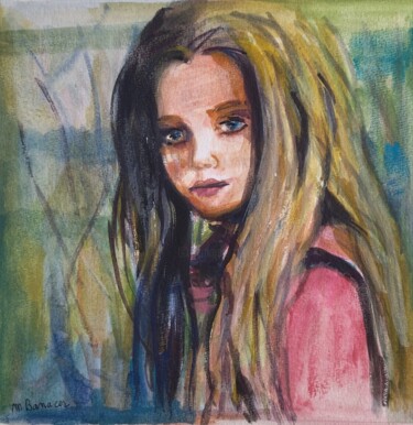 Painting titled "Petite fille blonde" by Martine Banacer, Original Artwork, Watercolor