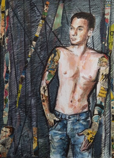 Malerei mit dem Titel "Tatouages" von Martine Banacer, Original-Kunstwerk, Aquarell