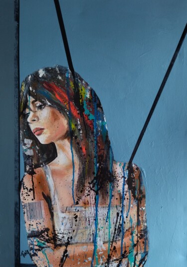 Картина под названием "Turquoise" - Martine Banacer, Подлинное произведение искусства, Акрил Установлен на Деревянная рама д…