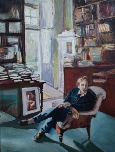 Peinture intitulée "La bibliothèque" par Martine Banacer, Œuvre d'art originale, Huile Monté sur Châssis en bois