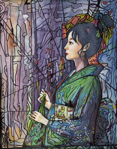 Painting titled "japonaise" by Martine Banacer, Original Artwork, Watercolor