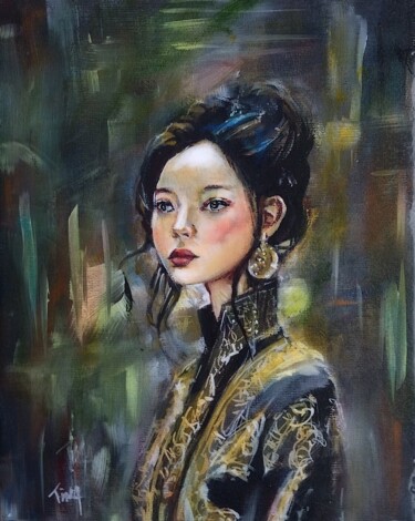Painting titled "Chine" by Martine Banacer, Original Artwork, Acrylic Mounted on Wood Stretcher frame