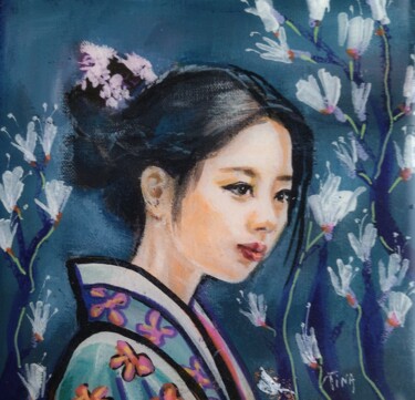 Pittura intitolato "Petite fille japona…" da Martine Banacer, Opera d'arte originale, Acrilico Montato su Telaio per barella…