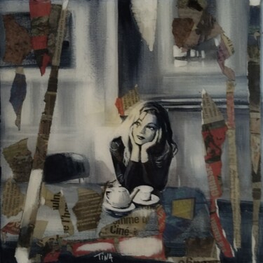 Peinture intitulée "Pause café" par Martine Banacer, Œuvre d'art originale, Acrylique Monté sur Carton