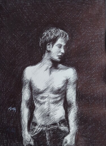 Рисунок под названием "Masculin 2" - Martine Banacer, Подлинное произведение искусства, Шариковая ручка
