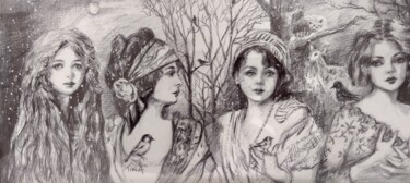 Disegno intitolato "Les Fées" da Martine Banacer, Opera d'arte originale, Biro