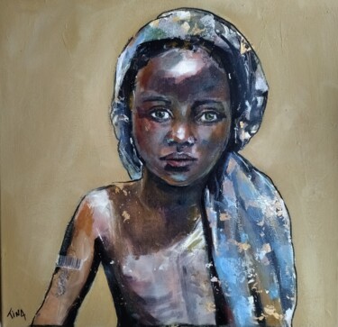 Painting titled "Petite fille africa…" by Martine Banacer, Original Artwork, Acrylic Mounted on Wood Stretcher frame