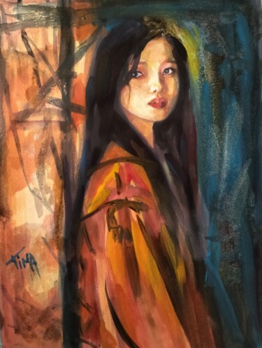Painting titled "Asia" by Martine Banacer, Original Artwork, Watercolor