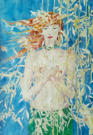 Schilderij getiteld "Solénia, gardienne…" door Martine Bardiaux, Origineel Kunstwerk, Inkt