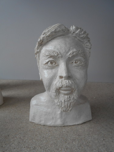 Sculpture titled "Petit buste homme" by Martine Béron, Original Artwork, Clay