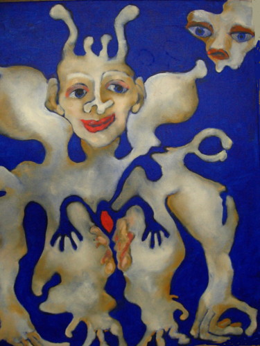 Peinture intitulée "Petit cadeau bleu" par Martine Birobent, Œuvre d'art originale, Huile