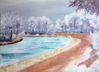 Painting titled "Canal gelé" by Martine Bonnerave, Original Artwork, Oil