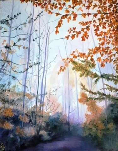 Painting titled "Un Matin d'Automne" by Martine Bonnerave, Original Artwork, Oil