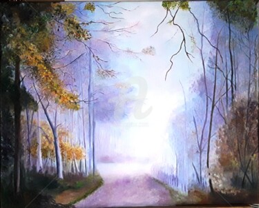 Painting titled "Brume Matinale" by Martine Bonnerave, Original Artwork, Oil