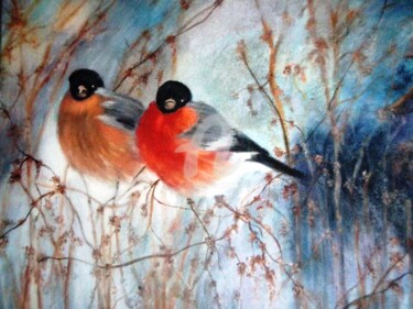 Peinture intitulée "Couple d'oiseaux" par Martine Bonnerave, Œuvre d'art originale, Autre