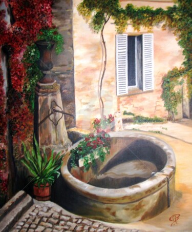 Painting titled "La Fontaine" by Martine Bonnerave, Original Artwork, Other